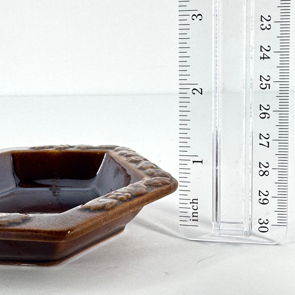 Vintage Norleans Japan Brown Hexagon Ceramic Trinket Dish Floral Ashtray - Picture 5 of 5